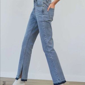 MOTF Light Wash Raw Split Hem Straight Leg Jean